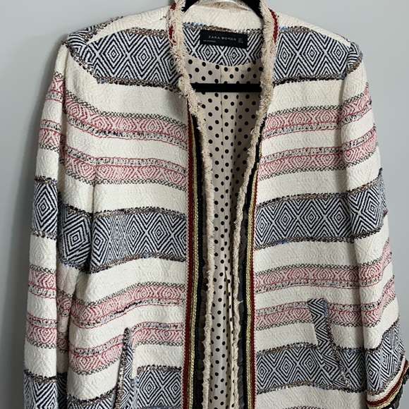 ZARA Woman Open Front Beaded Jacket Ivory Size Large - Picture 5 of 13